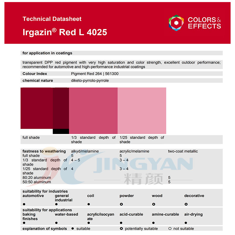 巴斯夫L4025寶紅有機顏料涂料用TDS數據表