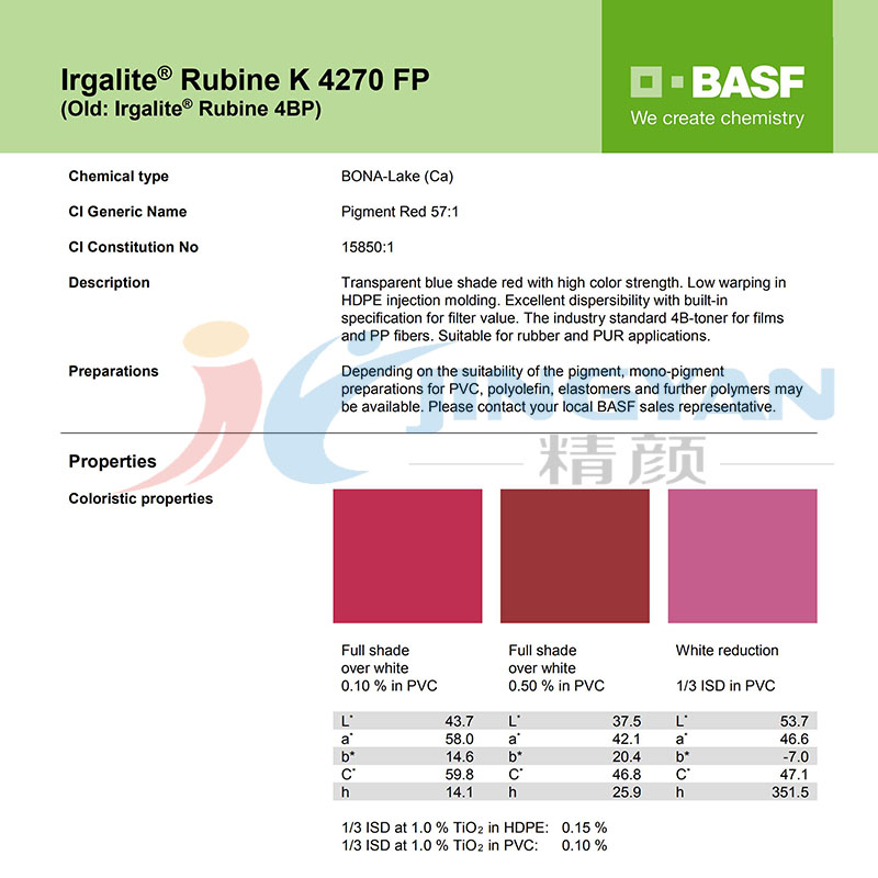 巴斯夫K4270/4BP有機顏料TDS報告