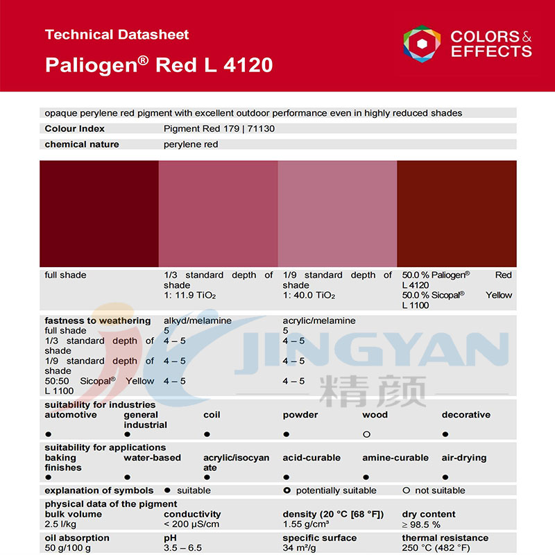 巴斯夫L4120高耐候苝紅顏料BASF Paliogen L4120不透明藍(lán)相紅色有機顏料