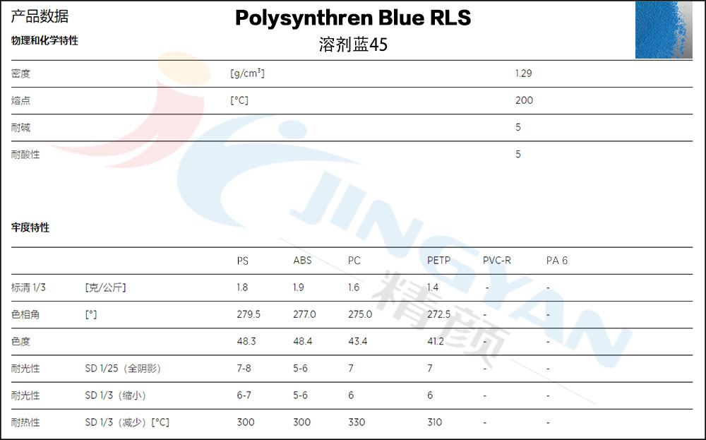 科萊恩Polysynthren RLS藍(lán)蒽醌溶劑染料數(shù)據(jù)表